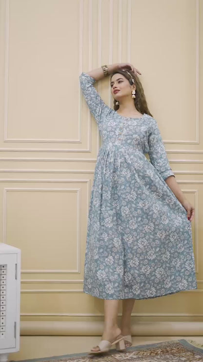 New Exclusive Cotton Cambric Floral Printed With Zip Design Maternity Gawn