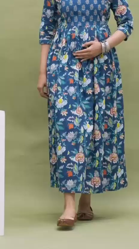 New Exclusive Cotton Cambric Floral Printed With Zip Design Maternity Gawn