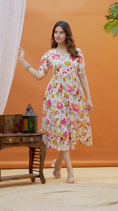 New Exclusive Cotton Cambric Floral Printed With Zip Design Maternity Gawn