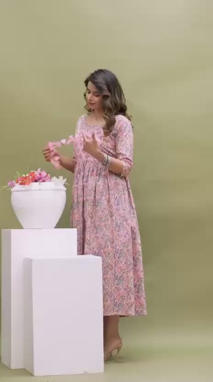 New Exclusive Cotton Cambric Floral Printed With Zip Design Maternity Gawn