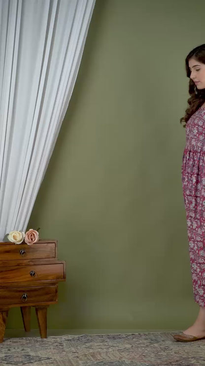 New Exclusive Cotton Cambric Floral Printed With Zip Design Maternity Gawn