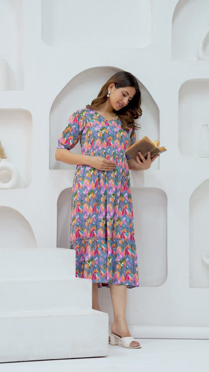 New Exclusive Cotton Cambric Floral Printed With Zip Design Maternity Gawn