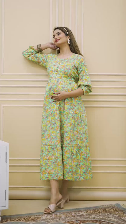 New Exclusive Cotton Cambric Floral Printed With Zip Design Maternity Gawn
