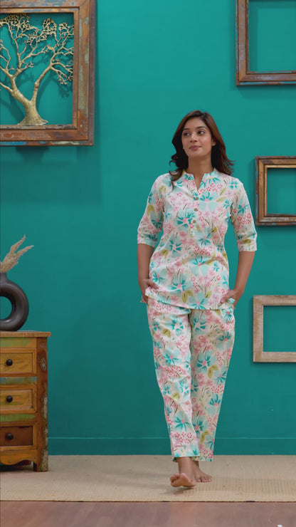 🦋NEW EXCLUSIVE FLORAL PRINTED COTTON CAMBRIC LONG CORD SET