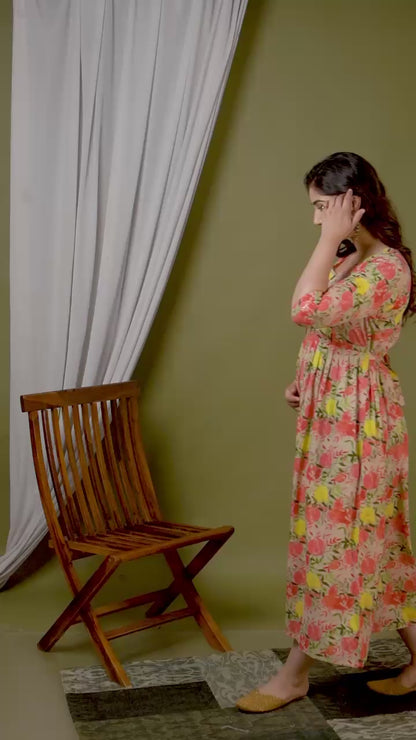 New Exclusive Cotton Cambric Floral Printed With Zip Design Maternity Gawn