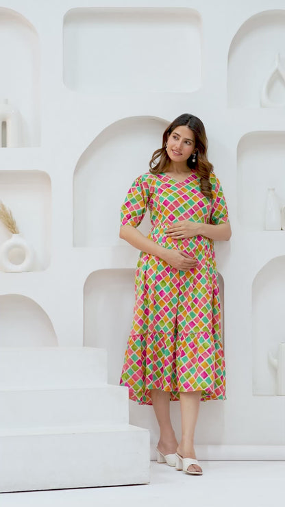 New Exclusive Cotton Cambric Floral Printed With Zip Design Maternity Gawn